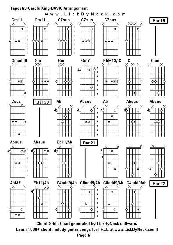 Chord Grids Chart of chord melody fingerstyle guitar song-Tapestry-Carole King-BASIC Arrangement,generated by LickByNeck software.